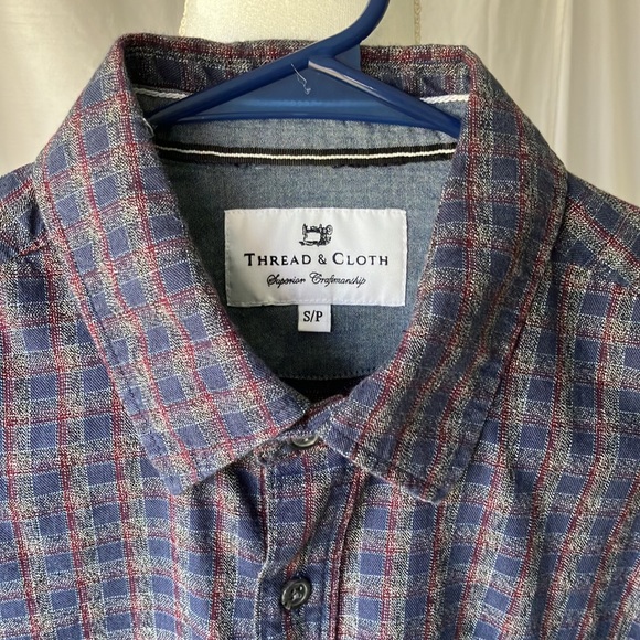 Thread & Cloth Mens S Long Sleeve Button down Shirt Navy Red Grey - Picture 2 of 16